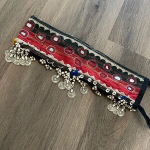 Tribal belly dance gypsy India Bohemian Embroidered Belt with Coins